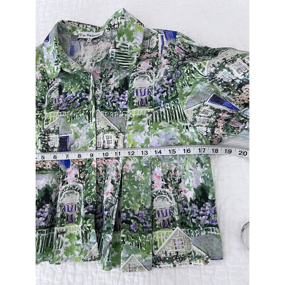 En Saison Garden Print Short Sleeve Button Down Blouse Size Medium EUC - Picture 3 of 7